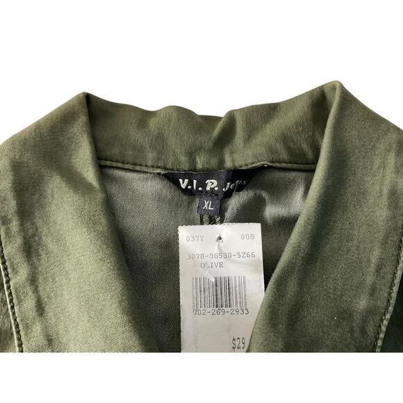 V.I.P. Jeans Jumpsuit Womens XL Olive Green Sleeveless Zip Front Utility Pockets - Picture 3 of 13
